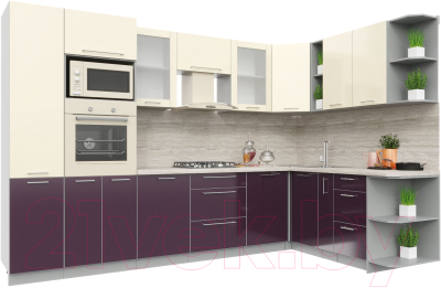 Готовая кухня Интерлиния Мила Пластик 1.88x3.2 правая - фото