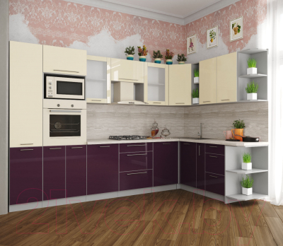 Готовая кухня Интерлиния Мила Пластик 1.88x3.2 правая