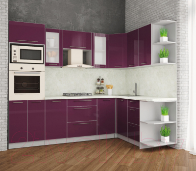 Готовая кухня Интерлиния Мила Пластик 1.68x2.6 правая