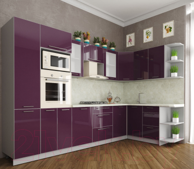 Готовая кухня Интерлиния Мила Пластик 1.68x3.2 правая