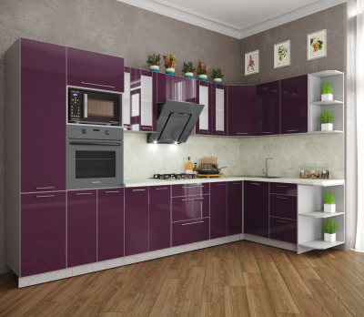 Готовая кухня Интерлиния Мила Пластик 1.68x3.4 правая