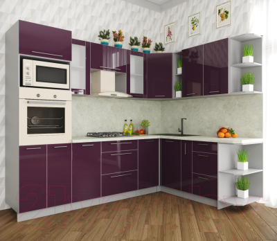 Готовая кухня Интерлиния Мила Пластик 1.88x2.6 правая