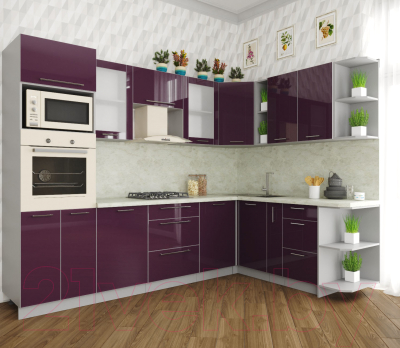 Готовая кухня Интерлиния Мила Пластик 1.88x2.8 правая