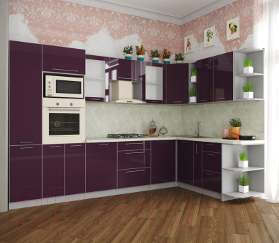 Готовая кухня Интерлиния Мила Пластик 1.88x3.2 правая