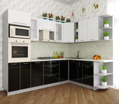 Готовая кухня Интерлиния Мила Пластик 1.88x2.6 правая