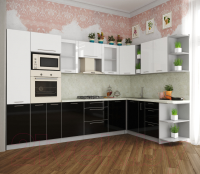 Готовая кухня Интерлиния Мила Пластик 1.88x3.2 правая