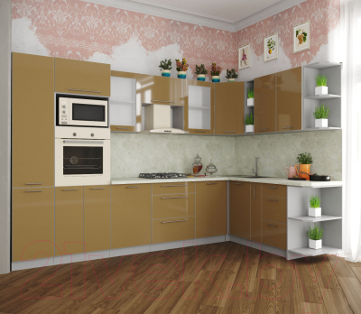 Готовая кухня Интерлиния Мила Пластик 1.88x3.2 правая