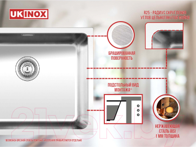 Мойка кухонная Ukinox Лофт LOB340.400-GT10P