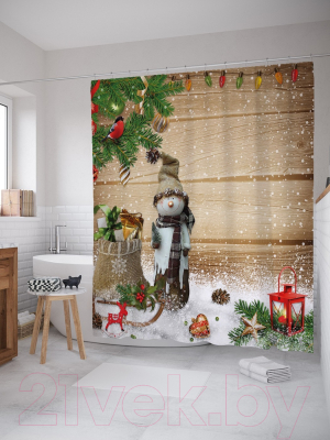 Шторка-занавеска для ванны JoyArty Обаятельный снеговик / sc_78666