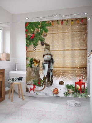 Шторка-занавеска для ванны JoyArty Обаятельный снеговик / sc_78666