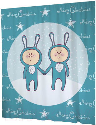 Шторка-занавеска для ванны JoyArty Новогодние братишки-зайчишки / sc_78082 - фото