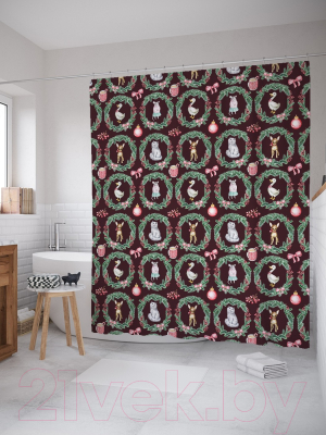 Шторка-занавеска для ванны JoyArty Новогодние гости / sc_378422