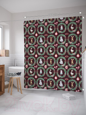 Шторка-занавеска для ванны JoyArty Новогодние гости / sc_378422
