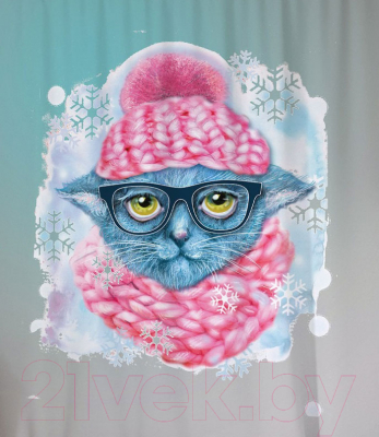 Шторка-занавеска для ванны JoyArty Зимняя прогулка кошечки / sc_290628 - фото