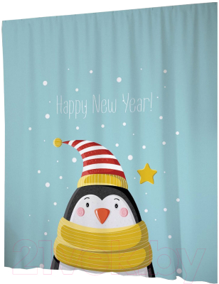 Шторка-занавеска для ванны JoyArty Пингвин в новогоднюю ночь / sc_290615 - фото