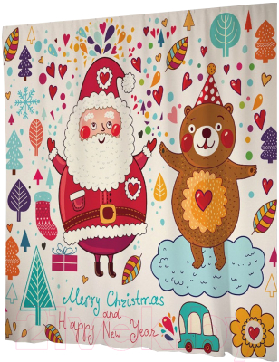 Шторка-занавеска для ванны JoyArty Новогодние краски / sc_20031 - фото