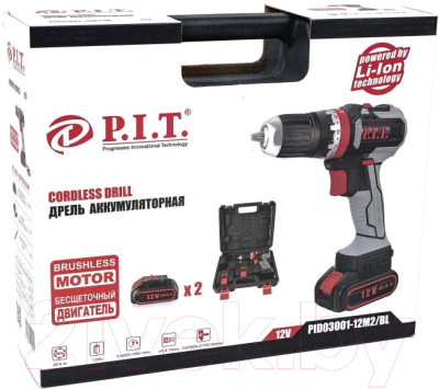 Аккумуляторная дрель-шуруповерт P.I.T PID03001-12M2/BL