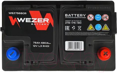 Автомобильный аккумулятор Wezer 680A R+ / WEZ75680R