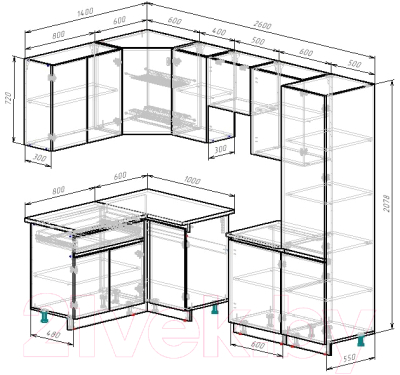Готовая кухня ВерсоМебель Эко-7 1.4x2.6 левая