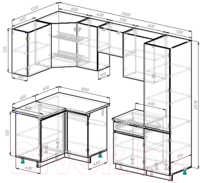 Готовая кухня ВерсоМебель Эко-7 1.2x2.6 левая