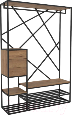 Секция в прихожую Hype Mebel Босс Лофт 120x200 (черный/дуб галифакс олово) - фото