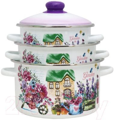 Набор кастрюль Эмаль Весенний сад 2-3208/6