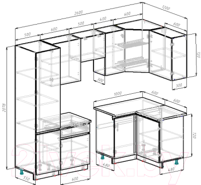 Готовая кухня ВерсоМебель Эко-7 1.2x2.6 правая