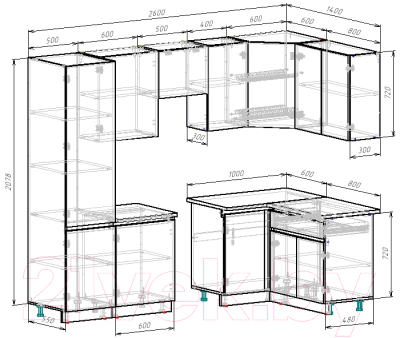 Готовая кухня ВерсоМебель Эко-7 1.4x2.6 правая