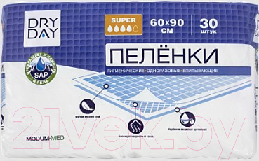 Набор пеленок одноразовых впитывающих Modum Dry Day Super 60x90 - фото