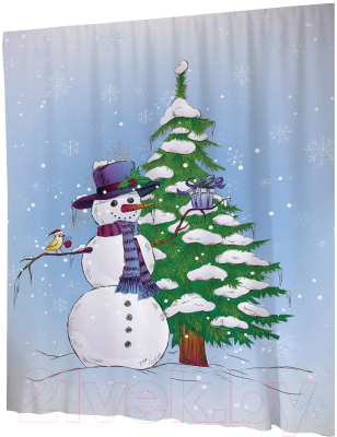 Шторка-занавеска для ванны JoyArty Приветливый снеговик / sc_19386 - фото