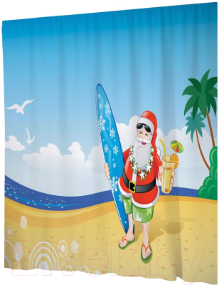 Шторка-занавеска для ванны JoyArty Пляжный Санта / sc_19399 - фото