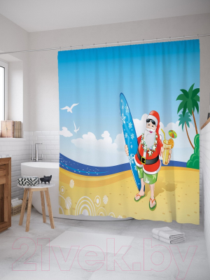 Шторка-занавеска для ванны JoyArty Пляжный Санта / sc_19399