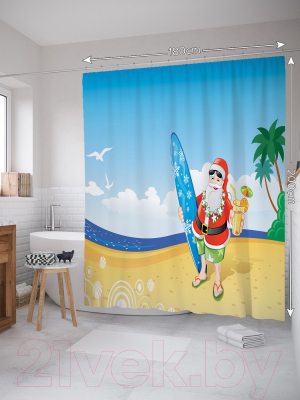 Шторка-занавеска для ванны JoyArty Пляжный Санта / sc_19399