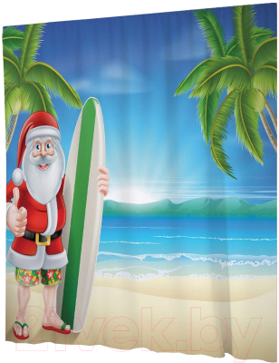 Шторка-занавеска для ванны JoyArty Санта на пляже / sc_20066 - фото