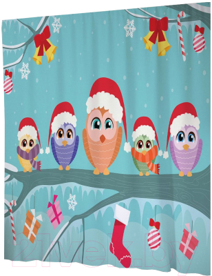 Шторка-занавеска для ванны JoyArty Совы на празднике / sc_20078 - фото
