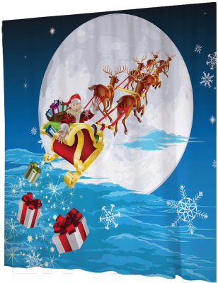 Шторка-занавеска для ванны JoyArty Санта спешит / sc_20274 - фото