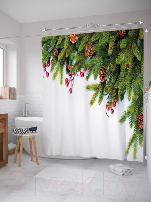 Шторка-занавеска для ванны JoyArty Елочные игрушки / sc_20292