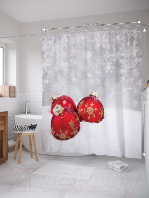 Шторка-занавеска для ванны JoyArty Заснеженные игрушки / sc_20293