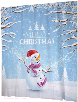 Шторка-занавеска для ванны JoyArty Веселый снеговик / sc_20299 - фото