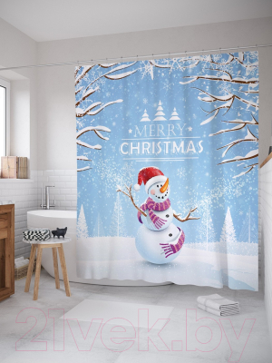Шторка-занавеска для ванны JoyArty Веселый снеговик / sc_20299