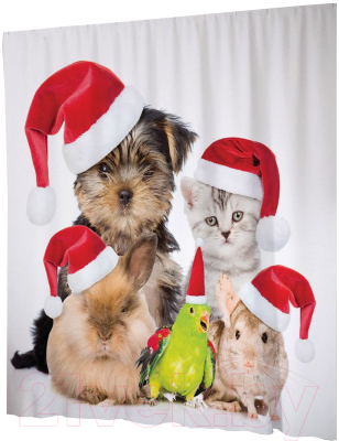 Шторка-занавеска для ванны JoyArty Новогодние питомцы / sc_20310 - фото