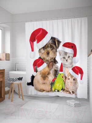 Шторка-занавеска для ванны JoyArty Новогодние питомцы / sc_20310