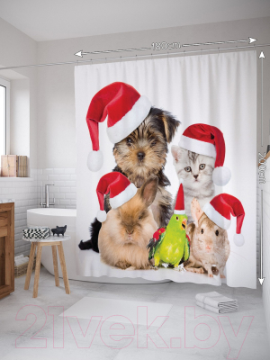 Шторка-занавеска для ванны JoyArty Новогодние питомцы / sc_20310