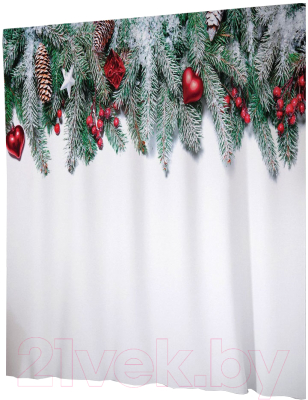 Шторка-занавеска для ванны JoyArty Еловая ветка с игрушками / sc_20311 - фото