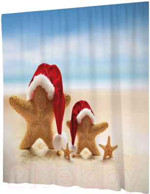 Шторка-занавеска для ванны JoyArty Новогодние морские звезды / sc_21483 - фото