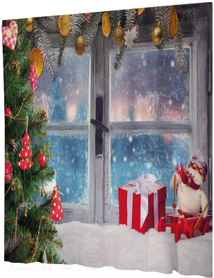Шторка-занавеска для ванны JoyArty Новогоднее окно / sc_21495 - фото