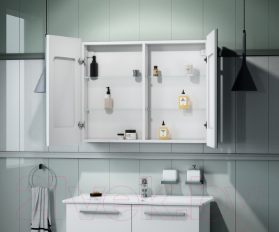 Шкаф с зеркалом для ванной Континент Allure Led 100х80 (с датчиком движения и розеткой)