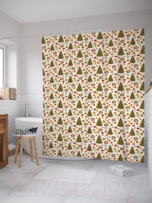 Шторка-занавеска для ванны JoyArty Новогодний лес / sc_37085
