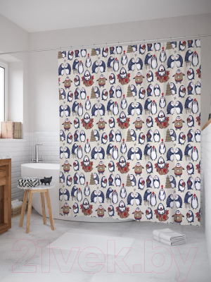 Шторка-занавеска для ванны JoyArty Рождественские пингвины / sc_37118