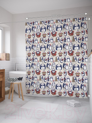 Шторка-занавеска для ванны JoyArty Рождественские пингвины / sc_37118